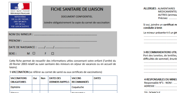 Fiche sanitaire