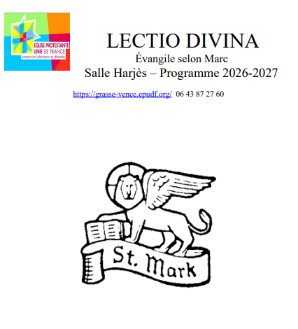 LECTIO DIVINA Évangile selon Marc Salle Harjès – Programme 2026-2027
