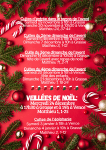 Calendrier avant Noël à l'Eglise Protestante Unie de Vence et Grasse