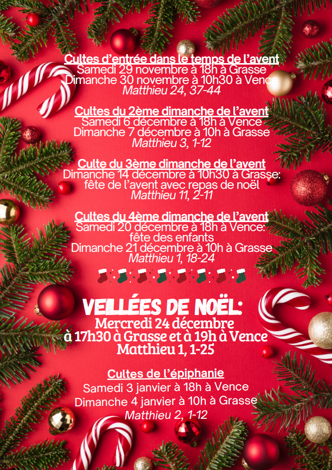 Calendrier avant Noël à l'Eglise Protestante Unie de Vence et Grasse